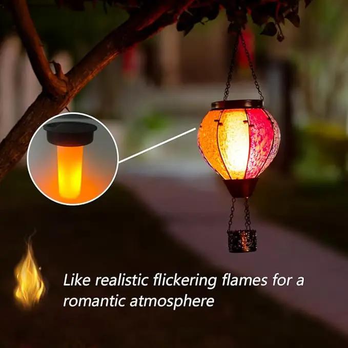 2PCS Solar Hot Air Balloon Lantern with Flame, Handmade Glass Hot Air Balloon Solar Lantern, Outdoor Lanterns Waterproof for Patio, Garden, Porch (Colorful) by GreenHaven Gardens