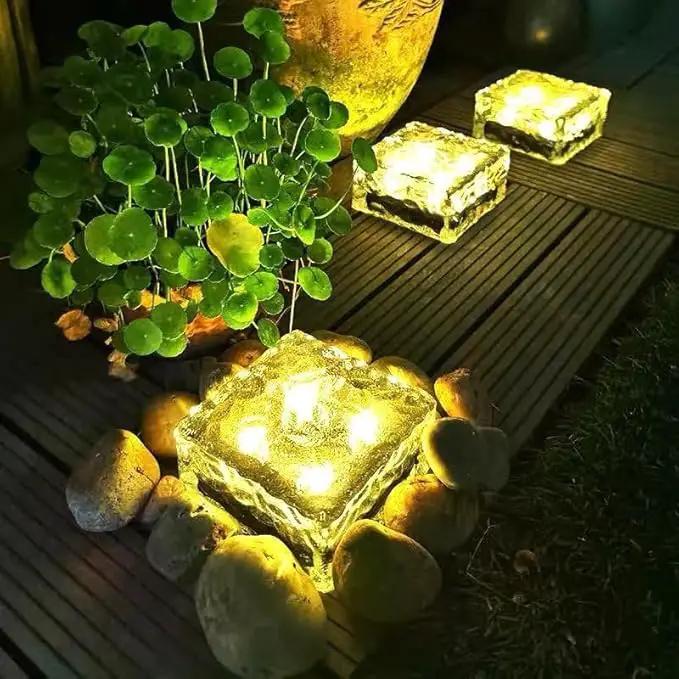 Solar Glass Brick Light - Solar Ice Cube LED Light - Crystal Brick Stone Lamp Garden Courtyard Pathway Patio Pool, Decorative Christmas Festives Ice Rock Cube Lights (4PCS Warm White) by GreenHaven Gardens