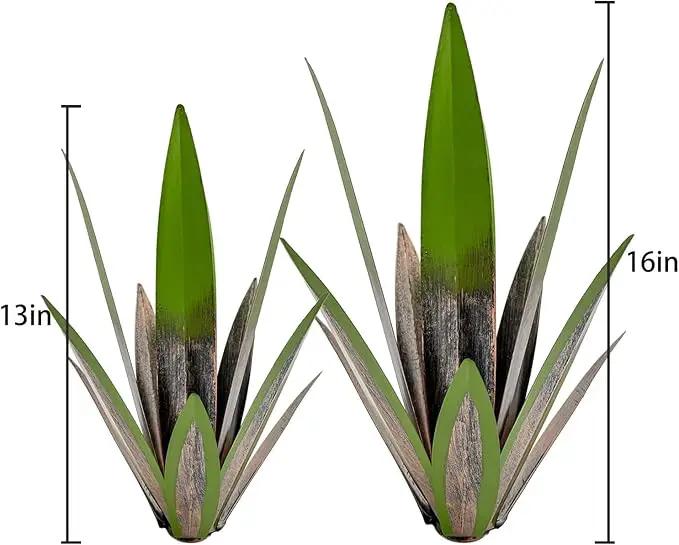 Metal Agave Plant Garden Art, 2 Pack Big Tequila Rustic Sculpture, Rustic Metal Agave Plants Garden Lawn Home Ornaments, for Yard Stakes, Garden Figurines, Outdoor Patio (2 PCS Green-b) by GreenHaven Gardens