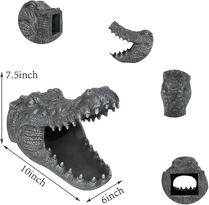 Alligator Downspout- Gutter Downspout Decorative-Funny Garden Decoration - Outdoor Splash Block Waterproof Resin Ornament for Lawn- 2""×3"" Downspout Extender Diverter, Gray by GreenHaven Gardens