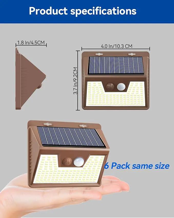 Peasur Solar Lights Outdoor Motion Sensor [6 Pack/140LED/Brown], Ultra-Bright 3 Mode Fence Security Light Waterproof, Solar Wall Lighting for Patio Yard Step House Outside by GreenHaven Gardens