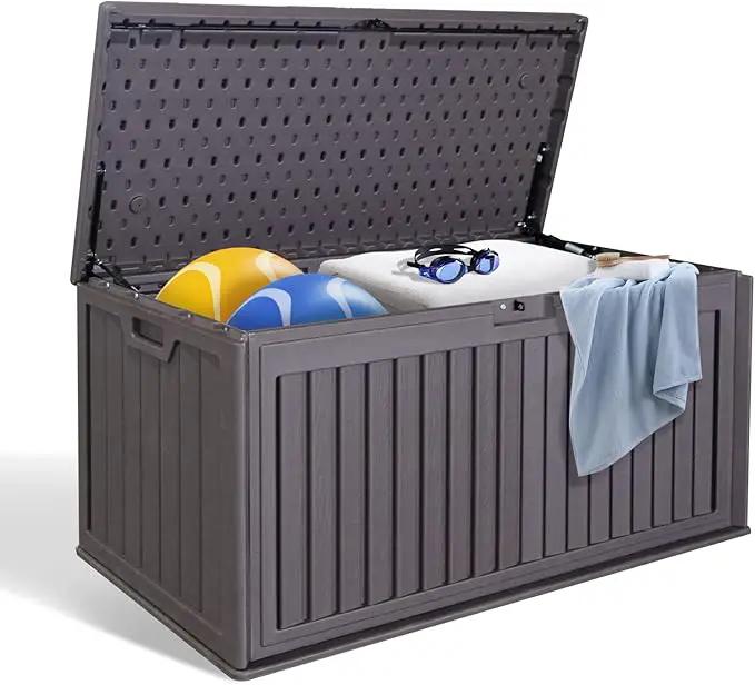 100 Gallon Outdoor Storage Box Waterproof, Resin Deck Box with Dual-Wall, Patio Cushion Storage Box for Garden Tools, Pool Supplies, Toy by GreenHaven Gardens