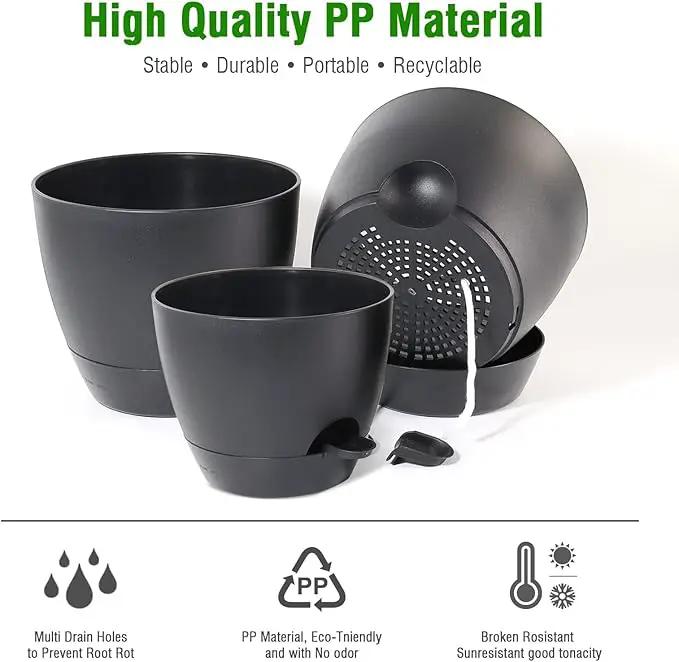 10/9/8 inch Self Watering Pots, Set of 3 Plastic Planters with Mesh Drainage Holes and Deep Reservoir for Indoor Outdoor Garden Plants and Flowers, Black by GreenHaven Gardens