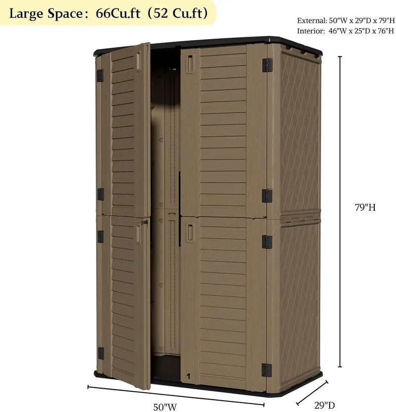 ZZM Large 67 Cu.ft Waterproof Storage Shed, Outdoor Storage Cabinet，Durable Resin Storage for Patio Furniture, Garden Tools, Pool Accessories, Mower Storage (Coffee) by GreenHaven Gardens