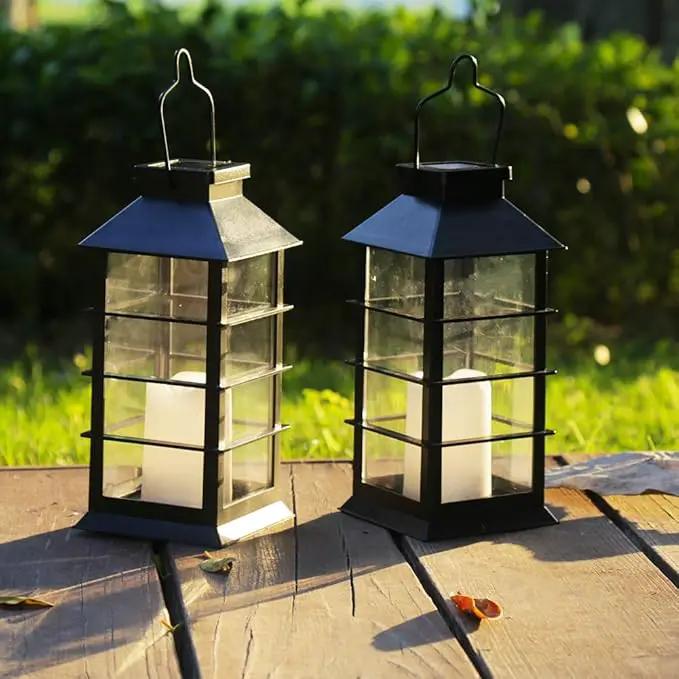2 Pack Outdoor Garden Hanging Lanterns with Waterproof LED Flickering Flameless Candle Solar Powered Lights Yard Decor Outdoor Decorative for Pathway Courtyard Party Patio Christmas (Black) by GreenHaven Gardens