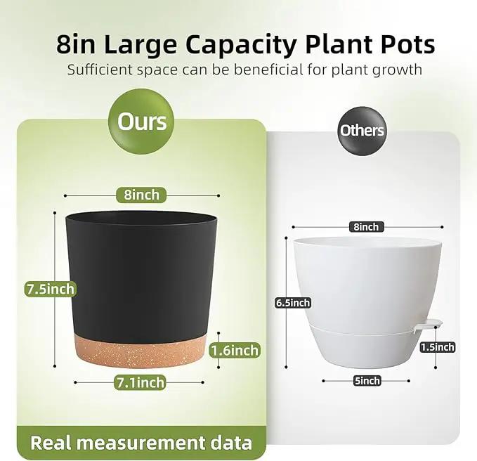 QCQHDU 8 inch Plant Pot, 2 Pack Planters for Indoor Plants with Drainage Holes & Saucer, Outdoor Flower Pots Home Garden Modern Decor by GreenHaven Gardens