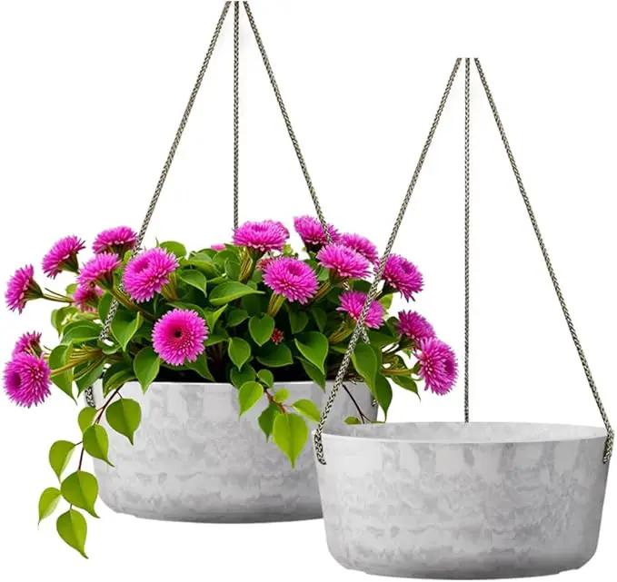 10.7 Inch Hanging Planter for Outdoor Indoor Plants，2 Pack Hanging Flower Pots with Drain Holes for Garden Home Decor Use (Marble) by GreenHaven Gardens