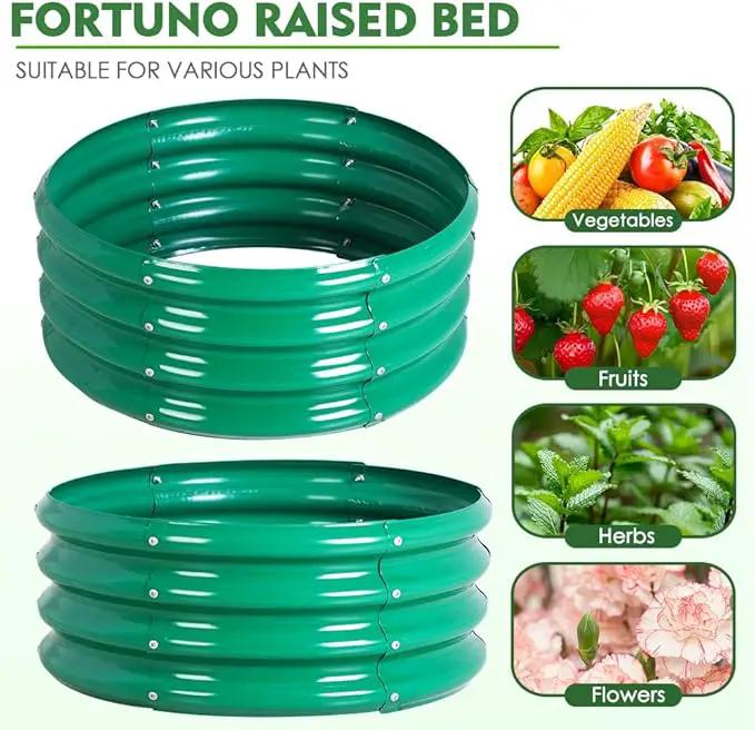 FORTUNO 2 Pcs 2 Ft Round Raised Garden Bed Box Galvanized Metal Outdoor High Flower Bed Steel Patio Ground Planter for Planting Vegetables and Herbs, Green by GreenHaven Gardens