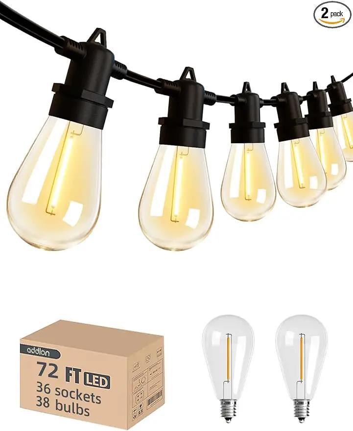 addlon 72FT(2FT Space) LED Outdoor String Lights with 36 Edison Shatterproof Bulbs, Heavy-Duty and Weatherproof Strand, Commercial Grade Patio Lights, Decorative for Patio, Black by GreenHaven Gardens