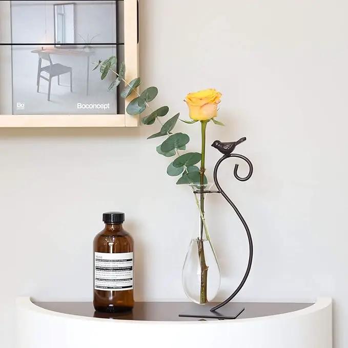 Marbrasse Desktop Glass Planter Hydroponics Vase,Planter Bulb Vase with Holder for Home Decoration,Modern Creative Bird Plant Terrarium Stand, Scindapsus Container (Water Drop Vase) by GreenHaven Gardens