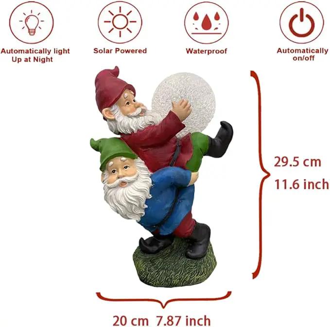 Solar Powered 2 Gnomes Playing with Ball, Decorated Solar Light, Garden Decorations Statues, Garden Light Decor for Lawn Ornaments, Resin Garden Figurines (2 Gnomes with a Glass Ball) by GreenHaven Gardens
