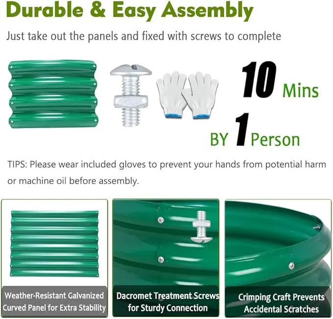 FORTUNO 2 Pcs 2 Ft Round Raised Garden Bed Box Galvanized Metal Outdoor High Flower Bed Steel Patio Ground Planter for Planting Vegetables and Herbs, Green by GreenHaven Gardens