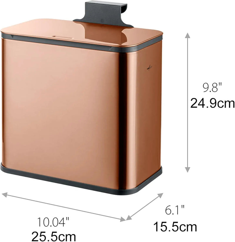 RedFactor Stainless Steel Hanging Trash Can with Lid and Inner Bucket – Slim 1.3 Gallon Odor-Free Compost Bin for Kitchen Cabinet, Countertop, Under Sink, or Bathroom (Copper) by GreenHaven Gardens