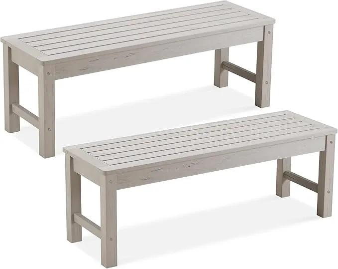 Psilvam 2-Person Outdoor Poly Lumber Patio Backless Bench, Fade-Resistant & Odor-Free Poly Lumber Patio Furniture, Weatherproof, Suitable for Garden, Porch and Park, 700 Lbs Support (2pcs, Grey) by GreenHaven Gardens