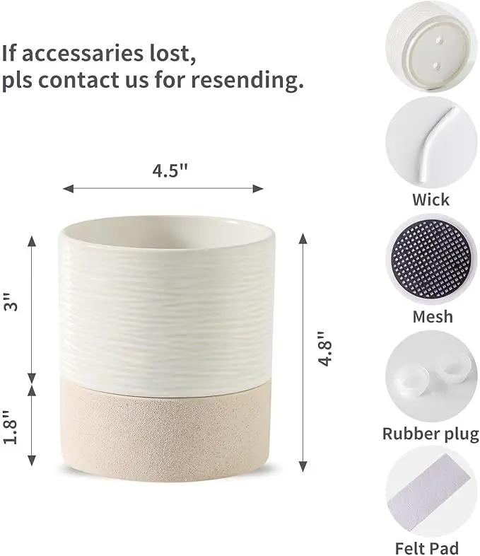 Nihow Self Watering Plant Pot: 4.5 Inch Ceramic Planter with Drainage Hole & Water Storage Plus for Indoor & Outdoor Plants - Cylinder Flower Pot for Herbs/Violets - White & Brown by GreenHaven Gardens