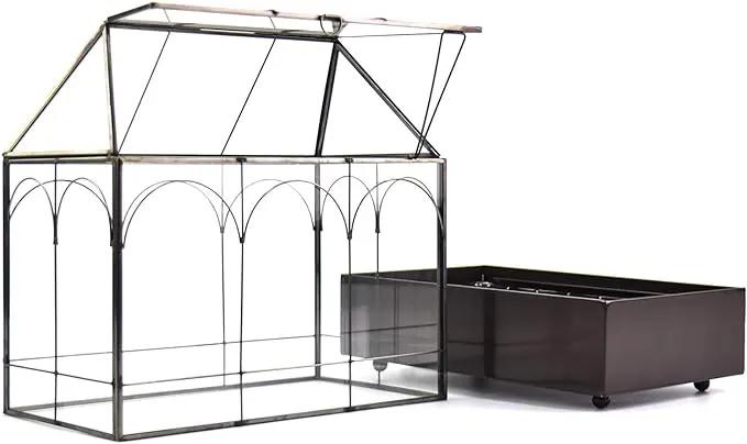 Large Tall Glass Plant Terrarium – House Succulent Terrarium Kit with Lip and Tray Glass Greenhouse Terrarium for Plant 9.5”X5.7”X11.4” by GreenHaven Gardens