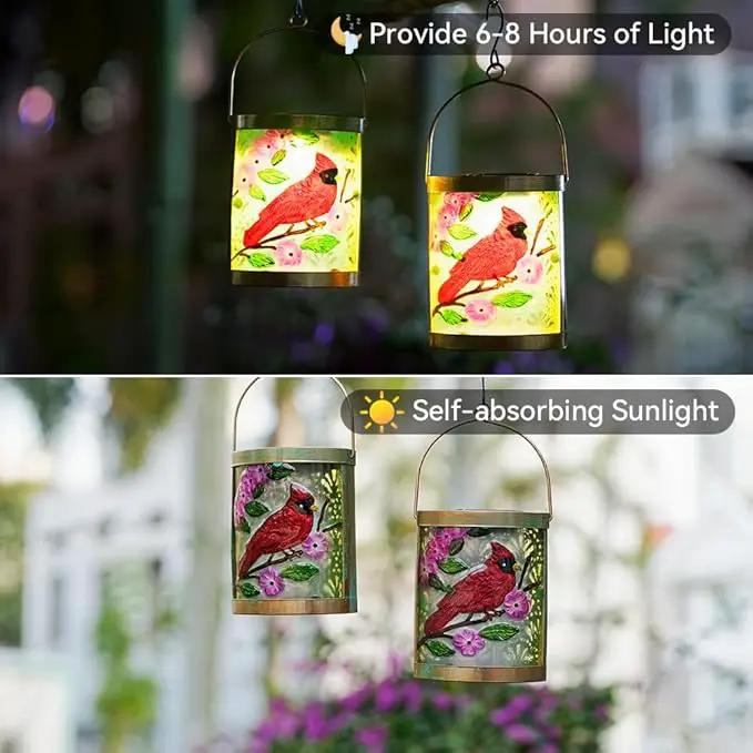 Starsoul 2 Pack Hanging Solar Lantern Outdoor Waterproof Glass Red Cardinal Decorative Solar Lights for Outside Garden Yard Table Patio Decor Cardinal Gifts by GreenHaven Gardens