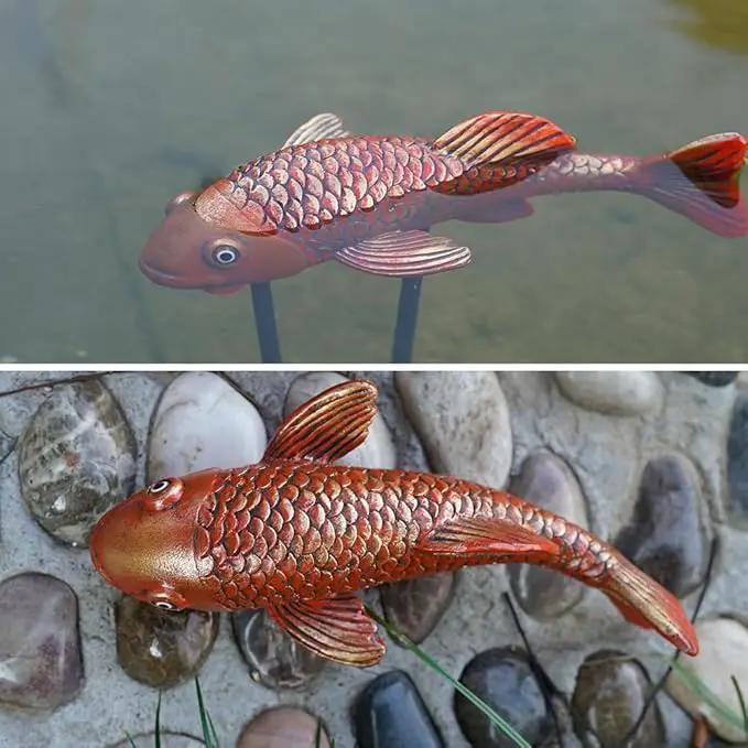 Antique Ceramic Koi Fish Garden Statues - Set of 2 | Exquisite Fish Sculptures for Outdoor, Patio, Pond, and Garden Decorations (Brassy) by GreenHaven Gardens