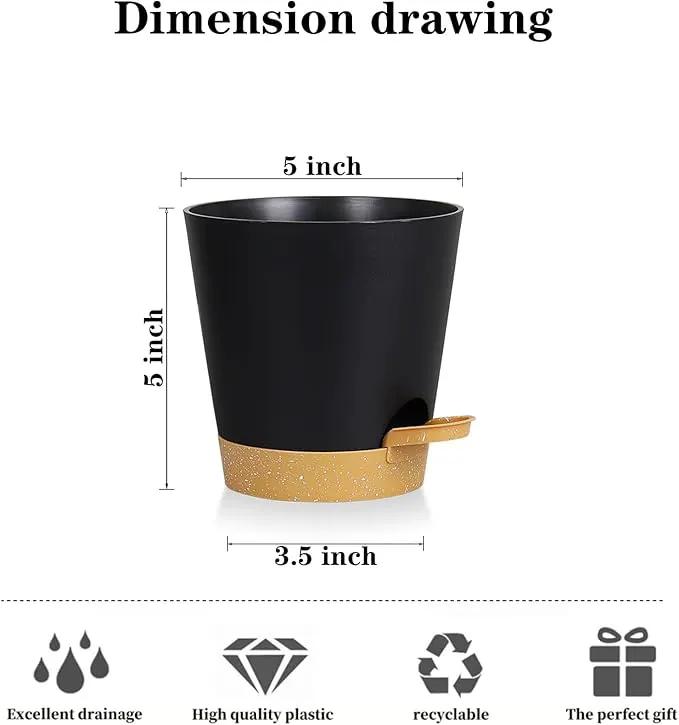5 Pack 5 inch Self-Watering Pots, African Violets Planter with Drainage Holes and Reservoir, Black Brown Plastic Planter for Indoor Outdoor Plants Flowers and Houseplants black brown, 5 inch 5 pcs by GreenHaven Gardens