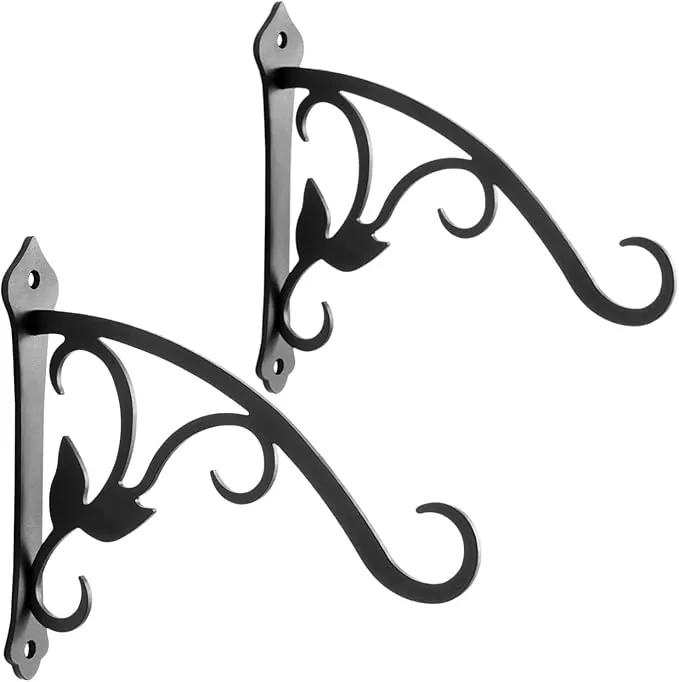 2 Pcs 8-Inch Decorative Iron Lantern Hooks for Wall Hanging Mason Jar Sconces Outdoor Solar Lights, Black by GreenHaven Gardens