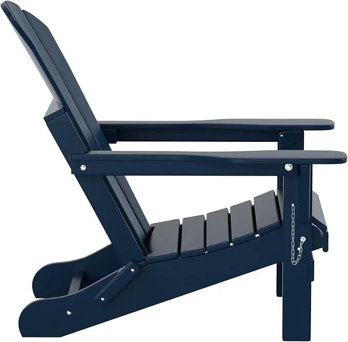 WO Home Furniture Adirondack Chairs Table Set of 3 PCS Outdoor Folding Chairs Coffee Table Weather/UV Resistant for Lawn, Garden, Bon Fire, Balcony (Navy Blue) by GreenHaven Gardens