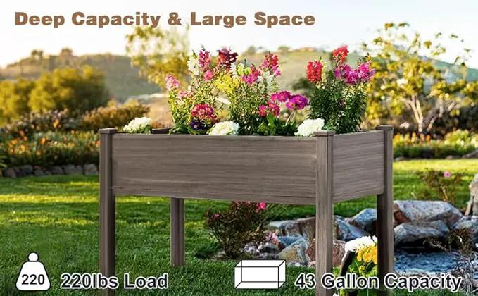 LZRS Raised Garden Bed Outdoor Planter Box with Legs for Herbs, Vegetables, Flowers, Great for Outdoor Patio, Yard and Deck, 220lb Capacity, Grey by GreenHaven Gardens