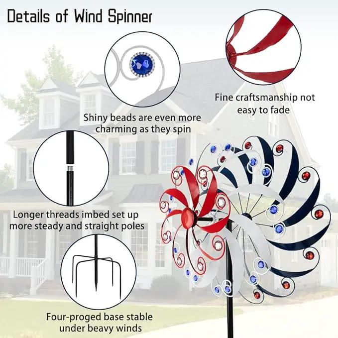 DREAMYSOUL Large Wind Spinners 20" Dia, Metal Patriotic Wind Sculpture Spinner Yard Art for Outdoor Garden Patio Decor by GreenHaven Gardens