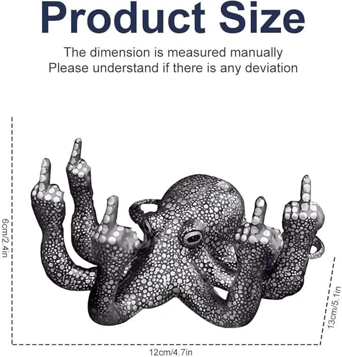Octopus Statue,Middle Finger Desk Decor,Home Office Decor,Cute Room Decor,Funny Gifts,Various Fish Tank Decoration (Black) by GreenHaven Gardens