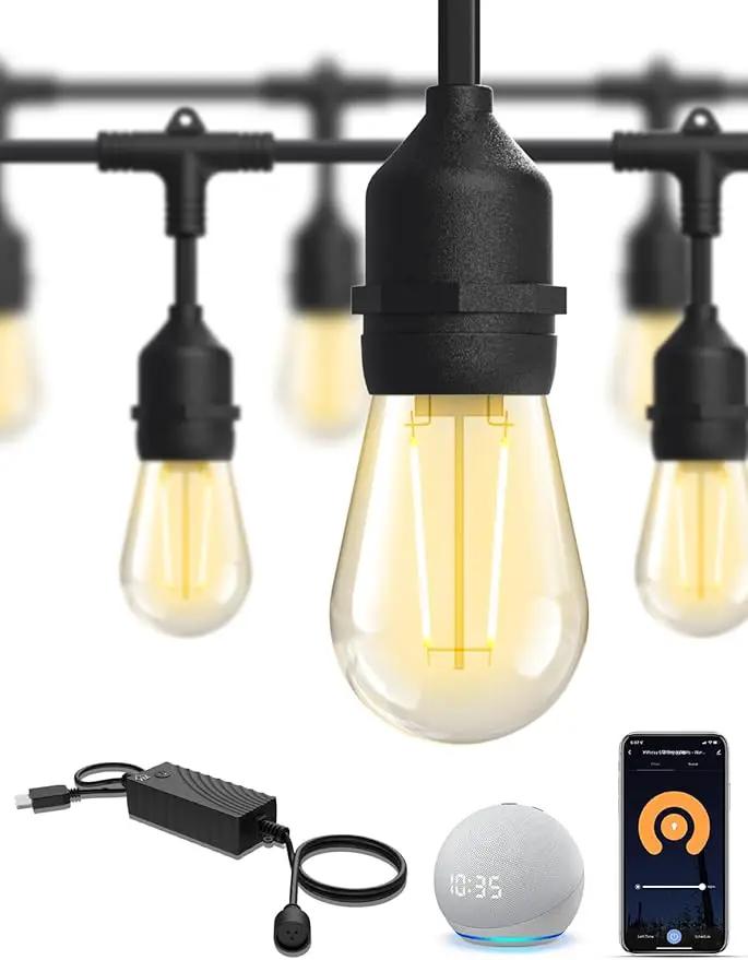 XMCOSY+ Smart Patio Lights 49Ft LED Outdoor String Lights Waterproof IP65, App Control, Compatible with Alexa, Dimmable Edison Bulbs Outdoor Light for Yard Porch Bistro Outside by GreenHaven Gardens