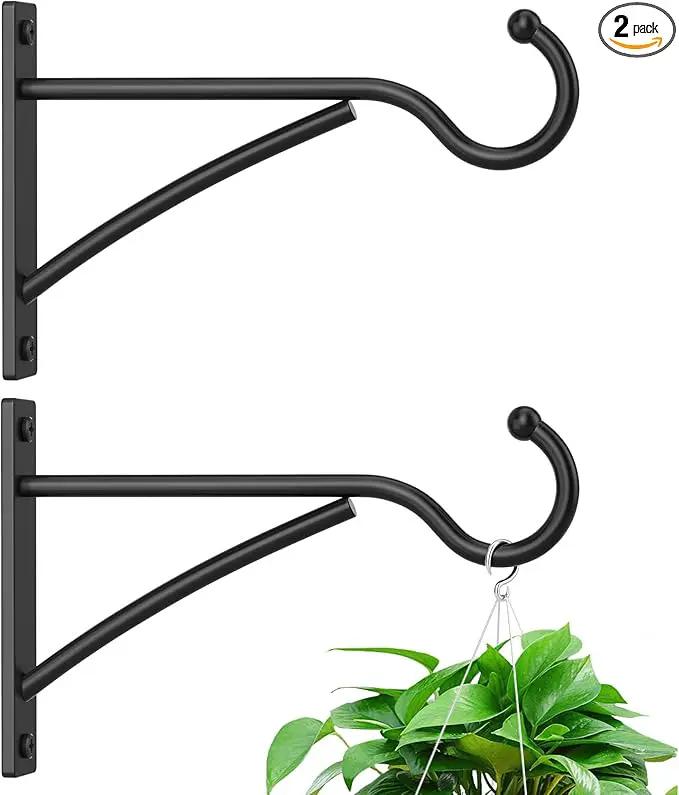 6 Inch 2 Pack Outdoor Plant Hanging Hooks for Wall:Metal Bracket for Hanging Baskets, Bird Feeders, Wind Chimes, Flower Baskets, Yoga Mat, Lanterns, Black by GreenHaven Gardens