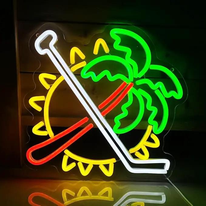 Coconut Trees Neon Sign Palm Tree Neon Light Up Sign Sun Neon Light for Wall Decor Ice Hockey Neon Sign for Bedroom Bar Man Cave Party Decor Birthday Gifts USB Powered,Size13.5*12.5inch(JWD028) by GreenHaven Gardens