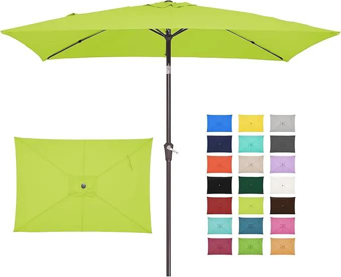 JEAREY 6.5x10 ft Rectangular Patio Umbrellas Outdoor Market Umbrella with Push Button Tilt and Crank, Rectangle Table Umbrella 6 Sturdy Ribs UV Protection for Pool Garden Backyard Deck, Apple Green by GreenHaven Gardens