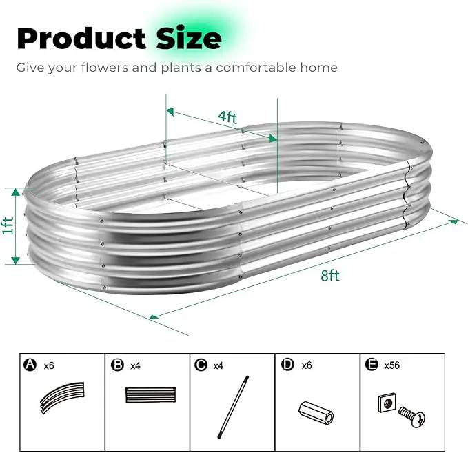 Galvanized Raised Garden Bed Kit, Oval Large Metal Planter Box, Sturdy and Durable, Garden Boxes Outdoor Raised for Vegetables, Fruits, Flowers and Herbs, 8x4x1ft (Silver) by GreenHaven Gardens