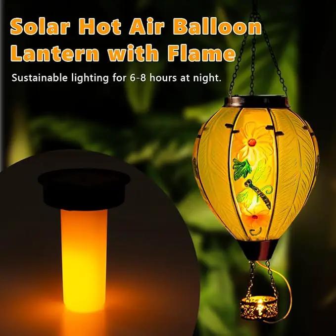 Starsoul Large Solar Hot Air Balloon Lantern with Flame Dragonfly Glass Hanging Outdoor Hot Air Balloon Solar Light Waterproof Garden Patio Yard Party Decorations by GreenHaven Gardens