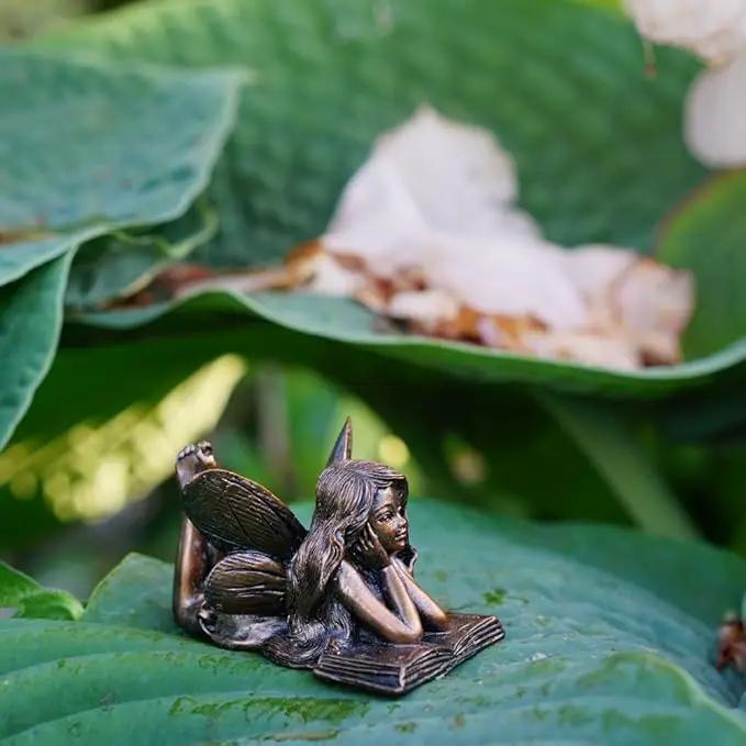 Top Collection 4386 Miniature Garden & Terrarium Fairy Reading Statue, Small, Bronze by GreenHaven Gardens
