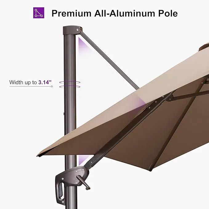 PURPLE LEAF 9' X 11.5' Rectangle Cantilever Umbrella Patio Umbrella Outdoor Aluminum Offset Hanging Umbrella with 360-degree Rotation for Pool Garden Backyard Deck, Taupe by GreenHaven Gardens
