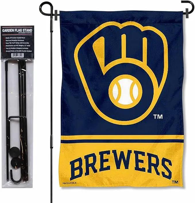 WinCraft Milwaukee Brewers Glove Garden Flag and Pole Stand Mount by GreenHaven Gardens