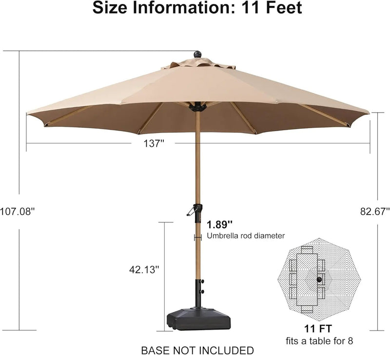 PURPLE LEAF 11 Feet Patio Umbrella Outdoor Table Umbrella Round Aluminum Market Umbrella with 8 Sturdy Ribs & Crank Commercial Outdoor Umbrellas for Garden Deck Patio, Taupe by GreenHaven Gardens
