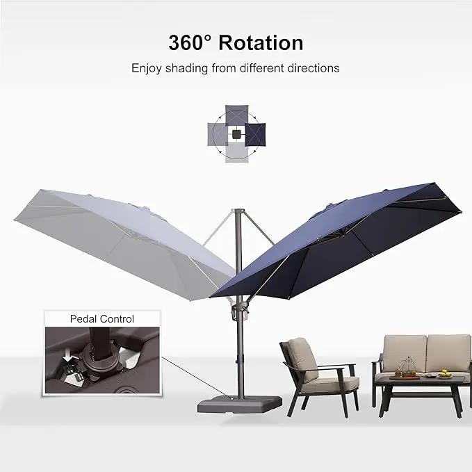 PURPLE LEAF 10 Feet Patio Cantilever Umbrella Square Outdoor Umbrella with 360° Rotation and Aluminum Offset Hanging for Garden Backyard Pool, Navy Blue by GreenHaven Gardens