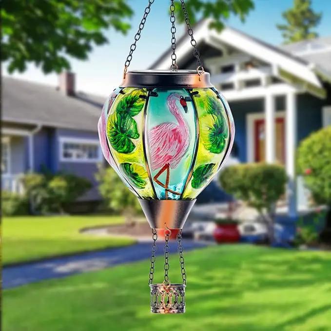 Starsoul 2 PC Flamingo Hot Air Balloon Solar Lantern with Flame Glass Outdoor Hanging Hot Air Balloon Solar Light Waterproof Garden Patio Yard Party Decorations by GreenHaven Gardens