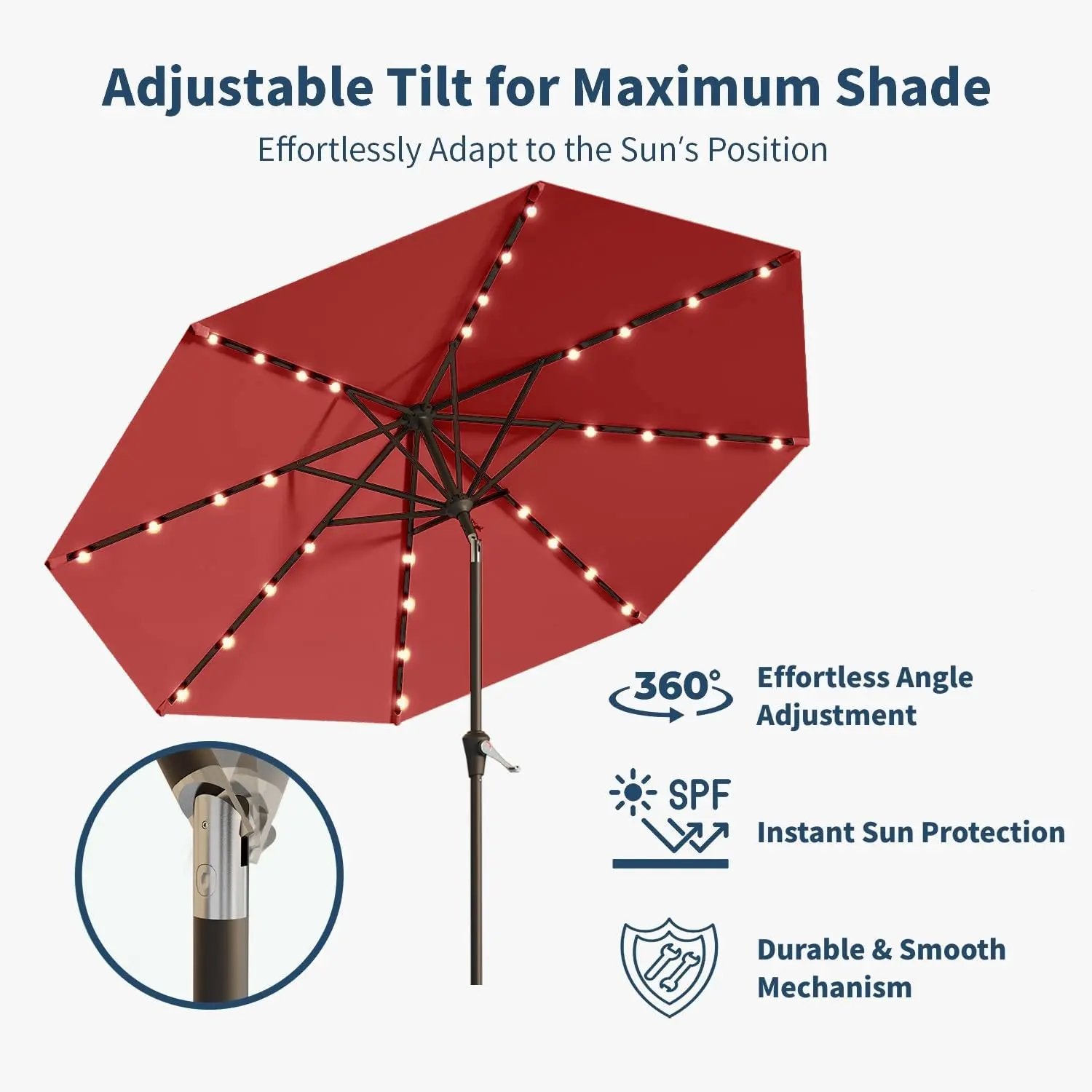 9FT Solar Umbrella 32 LED Lighted Patio Umbrella Table Market Umbrella w/Tilt and Crank, UV-Resistant Outdoor Umbrella for Pool, Garden, Deck, Red by GreenHaven Gardens