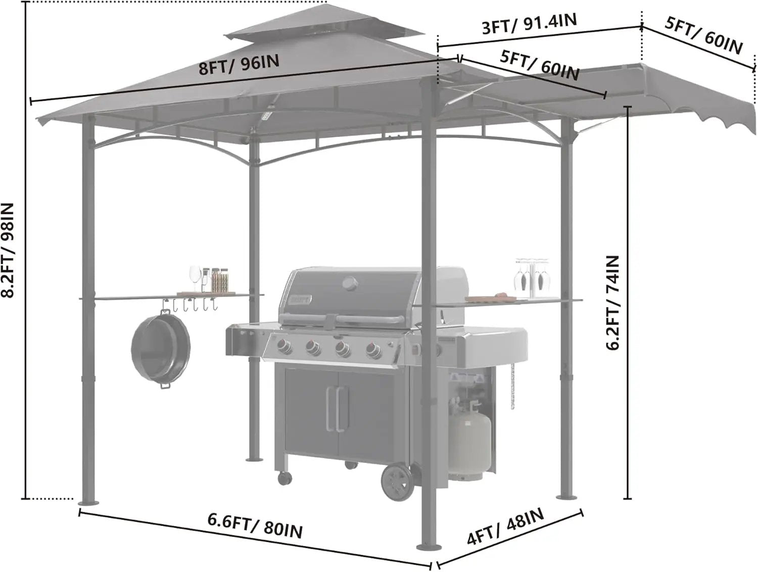 MASTERCANOPY 11 x 5 Grill Gazebo with Extra Side Awning Outdoor BBQ Gazebo with 2 LED Lights for Patio Party Backyard Picnic(Dark Gray) by GreenHaven Gardens