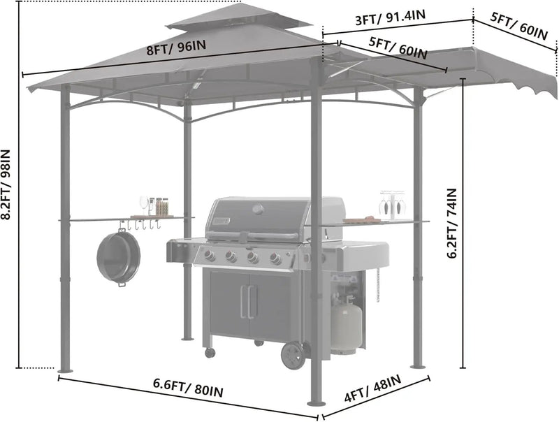 MASTERCANOPY 11 x 5 Grill Gazebo with Extra Side Awning Outdoor BBQ Gazebo with 2 LED Lights for Patio Party Backyard Picnic(Dark Gray) by GreenHaven Gardens