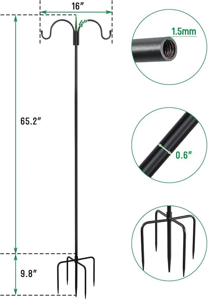 FEED GARDEN Adjustable Double Shepherds Hook for Outdoor with 5 Prong Base 76 Inch Heavy Duty Two Sided Bird Feeder Pole for Hanging Plant Baskets, Solar Light Lanterns, Wind Chimes 2 Pack by GreenHaven Gardens