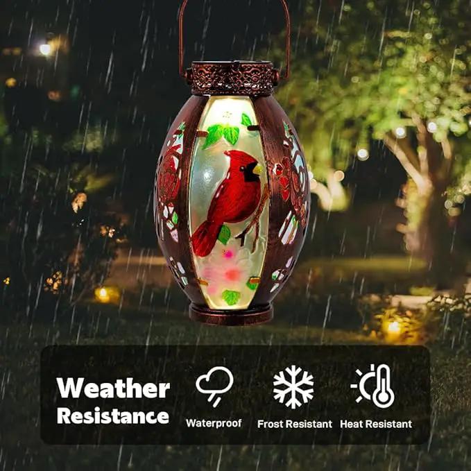 Starsoul 2 PC Cardinal Outdoor Solar Lantern Cardinal Solar Light Waterproof Tabletop Lamp with Hollowed-Out Design for Yard Patio Garden Pathway by GreenHaven Gardens