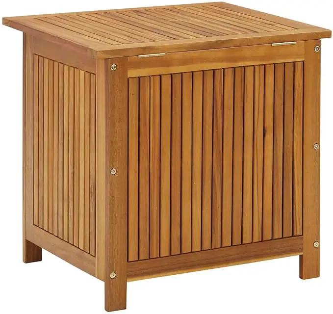 vidaXL Wooden Deck Box - Outdoor Teak Storage Chest, Ideal for Patio Furniture Cushions, Pool Accessories, Garden Tools - Water-Resistant Bag Inside - 23.6''x19.7''x22.8'', Solid Acacia Wood by GreenHaven Gardens