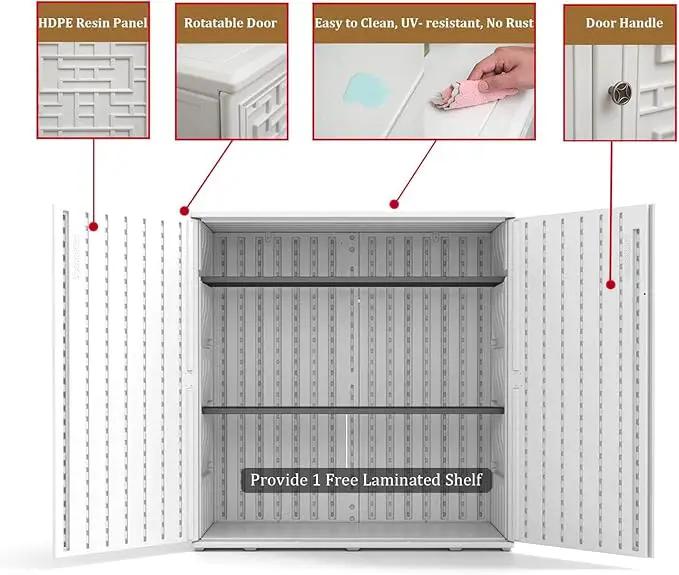 HOMSPARK Indoor/Outdoor Storage Cabinet with Doors and Shelf, 34”x16”x36” HDPE Plastic Storage Box for Patio, Bedroom, Bathroom, Living Room, Balcony, Multi-Purpose for Daily Tools, White by GreenHaven Gardens