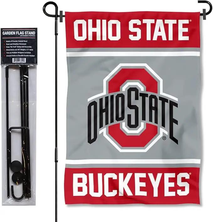 College Flags & Banners Co. Ohio State Buckeyes Garden Flag with Stand Holder by GreenHaven Gardens