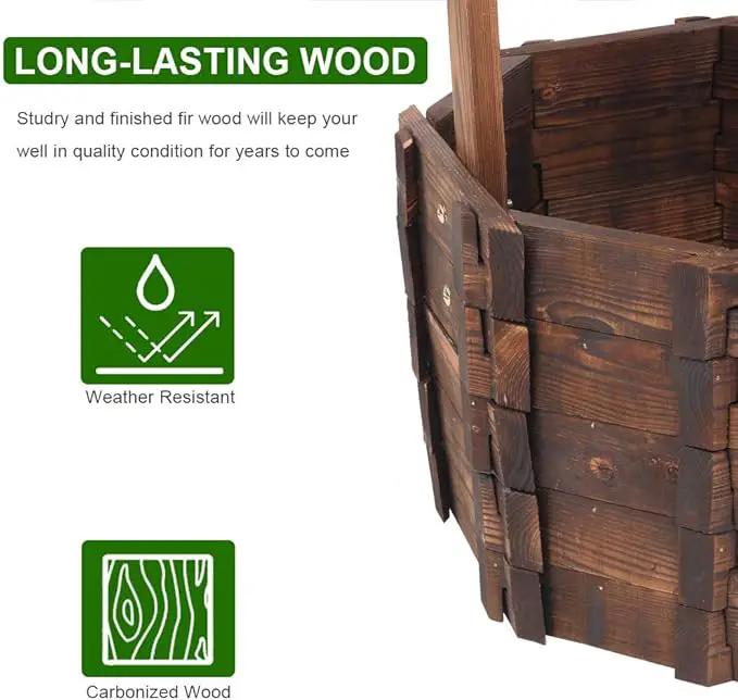 Wooden Wishing Well with Hanging Bucket, Outdoor Rustic Wishing Well Planter for Flowers and Plants, Well Covers for Yard, Garden Decor for Outside by GreenHaven Gardens