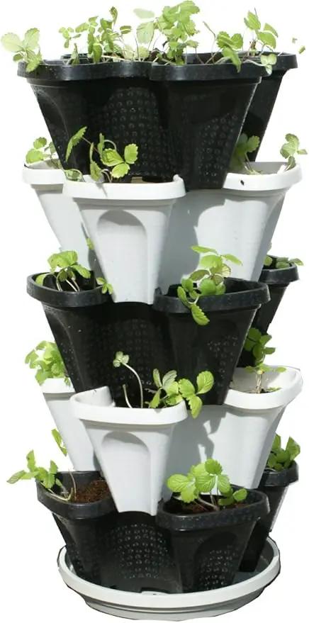 Mr. Stacky Multiple Color (Black + White) 5 Layer 13inch Vertical Planter by GreenHaven Gardens